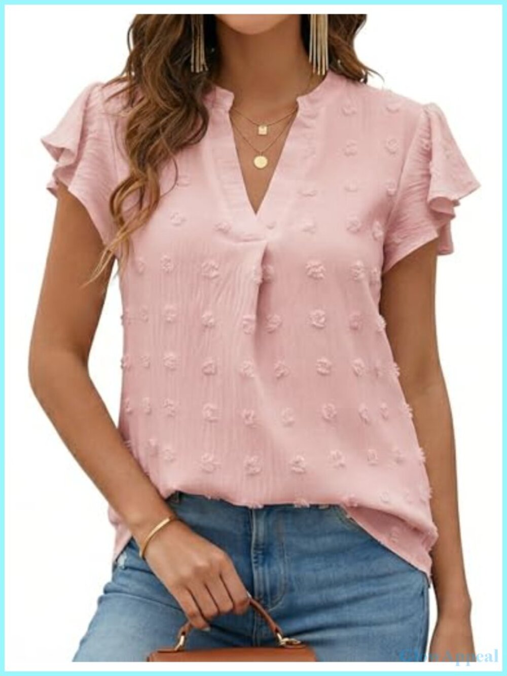 Womens V Neck Ruffle Short Sleeve Chiffon Blouse Pleated Tunic Top